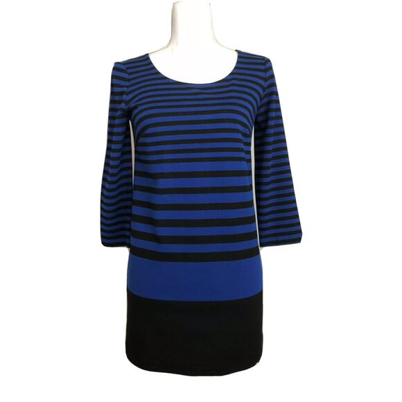 Ann Taylor XSP Petite Royal Blue Black Stripe Tunic Top Mini Dress Zip #4996 - Picture 1 of 9